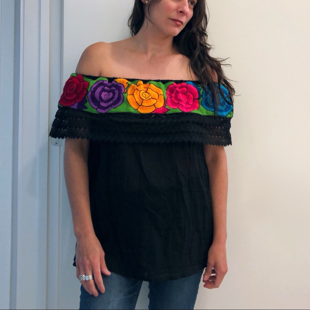 Off Shoulder Hand Embroidered Mexican Blouse